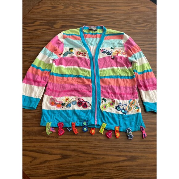 Berek ‘90’s whimsical zip front sweater jacket with sunglasses size Small - Picture 1 of 12